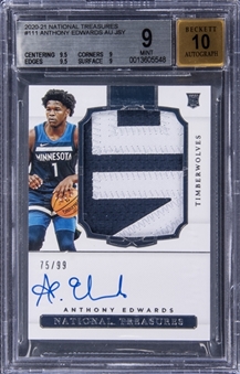 2020-21 Panini National Treasures #111 Anthony Edwards Signed Patch Rookie Card (#75/99) - BGS MINT 9/BGS 10